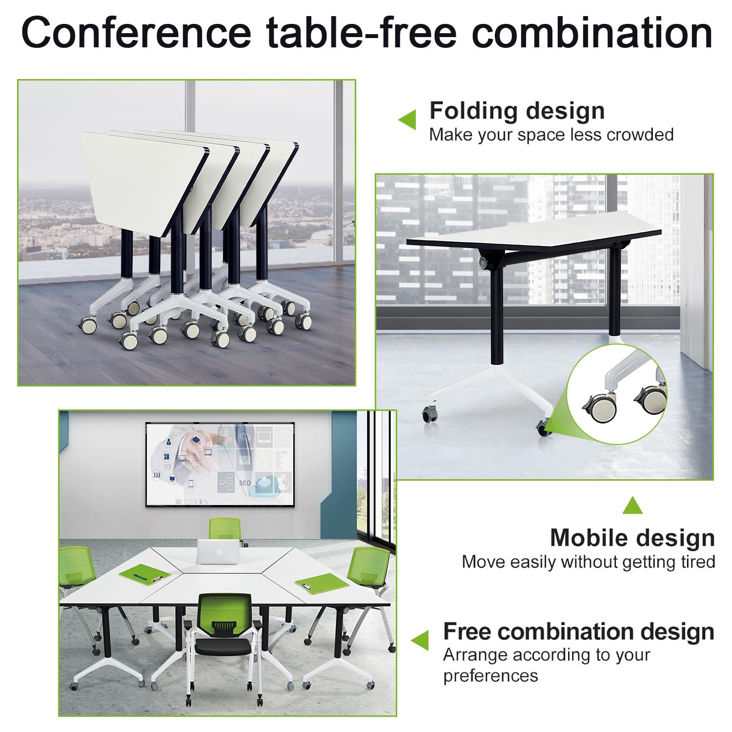 Foldable Conference Room Tables,Flip Top Mobile Training Table,Modern Meeting Table with Silent Wheels,Mobile Conference Tables,47.2 "x23.6 x 29.5 Meeting Room Table for Office Training (6pac - WoodArtSupply