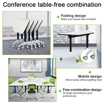 Foldable Conference Room Tables,Flip Top Mobile Training Table,Modern Meeting Table with Silent Wheels,Mobile Conference Tables,47.2 "x23.6 x 29.5 Meeting Room Table for Office Training (6pac - WoodArtSupply