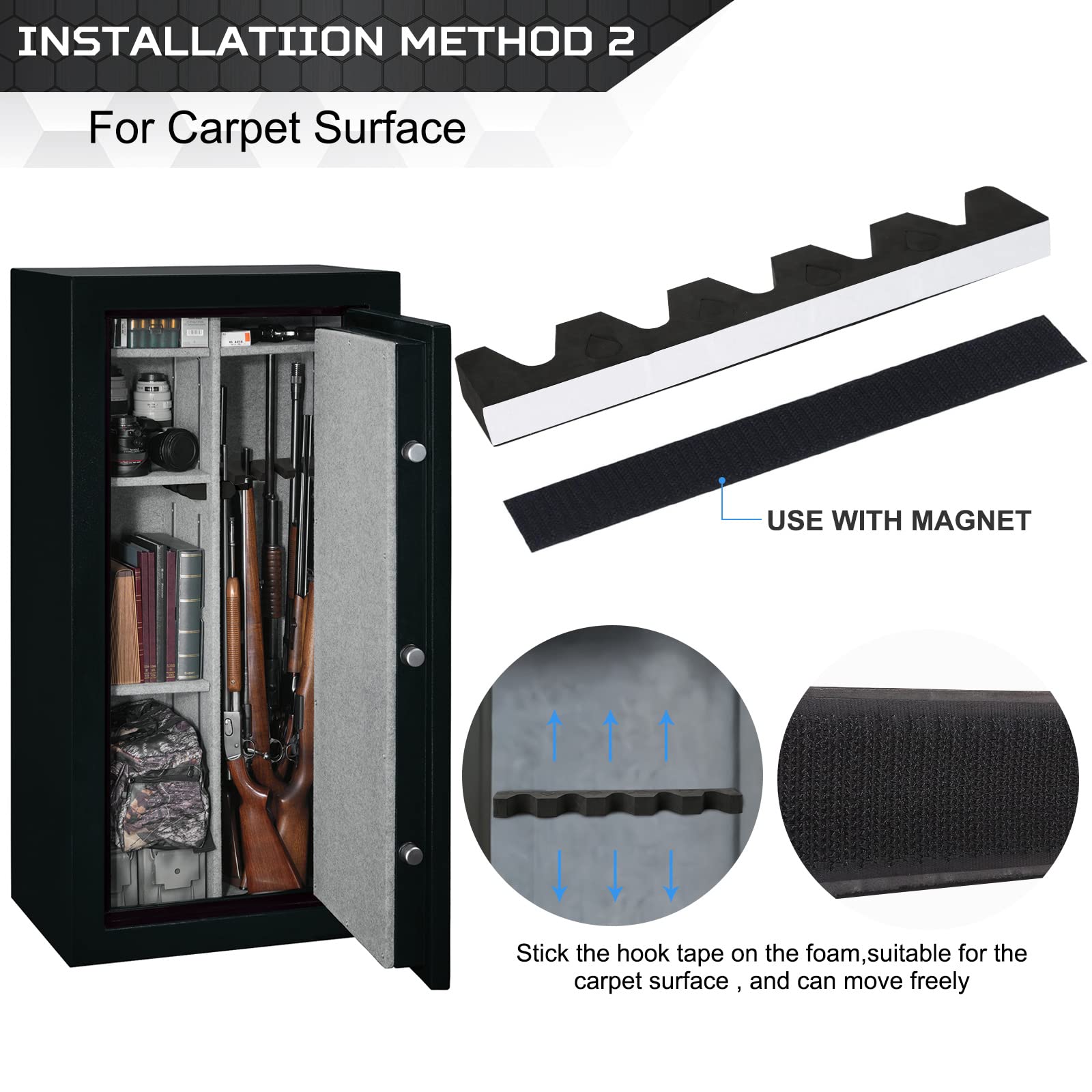 OCQOTAT Foam Gun Rack With Buttstock Base 1 Set, High Density Foam 5 Rifle Rack And Buttstock Holder With Magnetic Strip Hook For Gun Safe Accessory Storage Weapons Gun Safe Rack With Foam Pa - WoodArtSupply