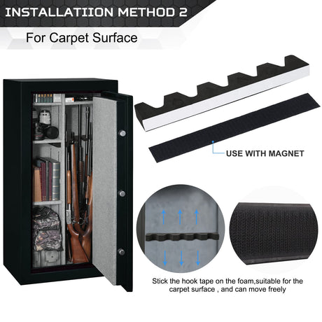 OCQOTAT Foam Gun Rack With Buttstock Base 1 Set, High Density Foam 5 Rifle Rack And Buttstock Holder With Magnetic Strip Hook For Gun Safe Accessory Storage Weapons Gun Safe Rack With Foam Padding OCQOTAT