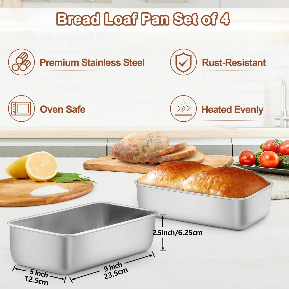 LIANYU 4 Pack Loaf Pans for Baking Bread, 9x5 Inch Bread Pan, Stainless Steel Meatloaf Baking Loaf Tin for Homemade Banana Sourdough, Dishwasher Safe LIANYU