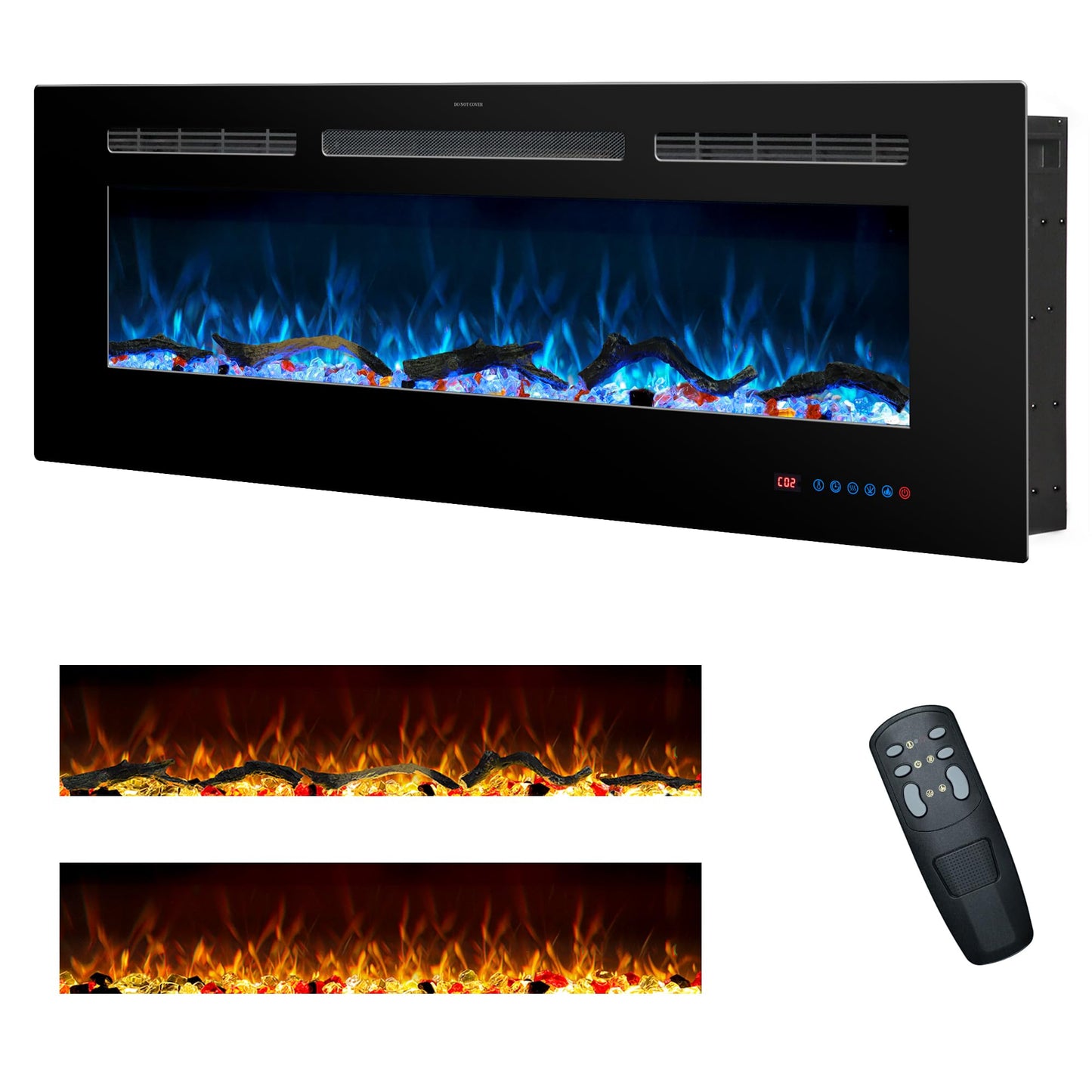 Rodalflame 48 Inches Electric Fireplace Inserts, Recessed and Wall Mounted Fireplace Heater for Indoor Use with Remote Control, 13 Color Flames with Log &Crystal, 9H Timer, 750/1500W