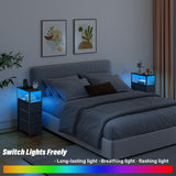 TUTOTAK Narrow End Table with Charging Station, Side Table with Plugins, Tall LED NightStand with 3 Fabric Drawer, Small Bedside Table with Storage, Set of 2, for Living Room, Black TB01BK073L TUTOTAK