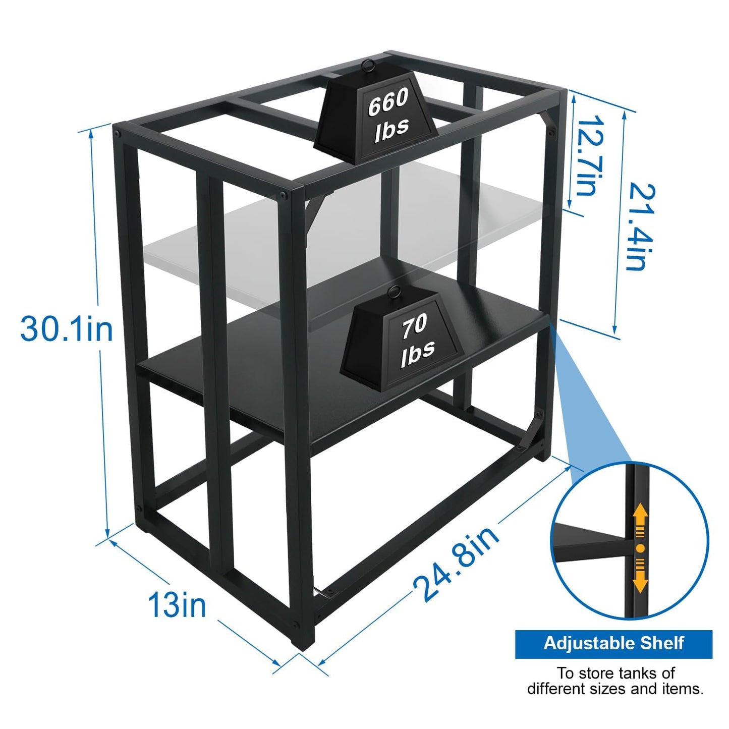 ZSLTLDU 20 Gallon Fish Tank Stand, 20 Gallon Aquarium Stand, 24.8" L x 13" W Reptile Tank Stand, Metal Adjustable Tank Stand for Home Office, 660LBS Capacity