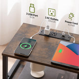 Yoobure Farmhouse Nightstand with Charging Station, Wood Night Stand End Table with USB Ports, LED Bed Side Table with Storage Cabinet, Bedside Table for Bedroom, Living Room Rustic Brown Yoobure