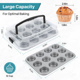 Spmarkt 2-Pack Muffin Pan with Carry Lid, Non-Stick 12-Cup Muffin Tin, Silver Cupcake Pan with Lid and Handle for Transporting, Suitable for Party, Holiday, Gathering etc Spmarkt