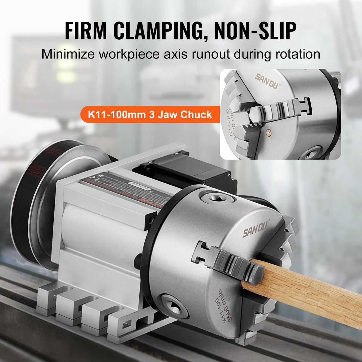 VEVOR Dividing Head, K11-100mm 3-Jaw Chuck, CNC Router Milling Machine Rotational Axis 4th Axis A Axis Indexing Head, 2.6"/65 mm Center Height MT2 Tailstock 6:1 Gear Ratio, Universal for Engraving VEVOR