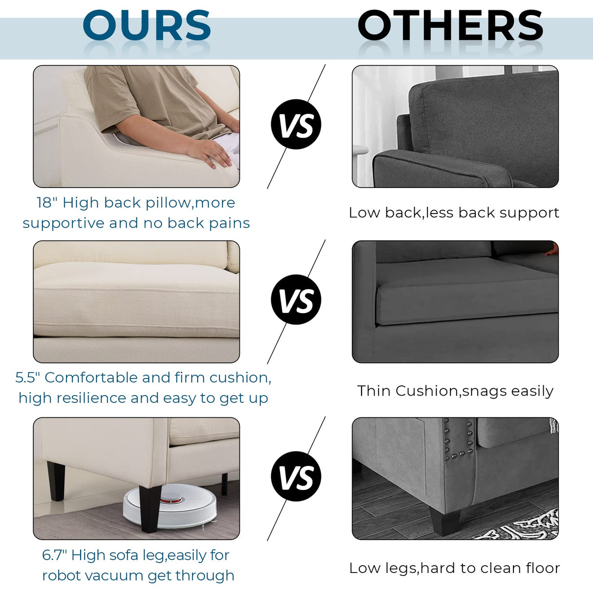 VINGLI Loveseat 53" Small Couch Loveseat Sofas for Living Room Mid Century Modern Sofa Couch Beige Love Seat Couches with Scooped Arms for Small Spaces, Bedroom, Apartment, Studio VINGLI