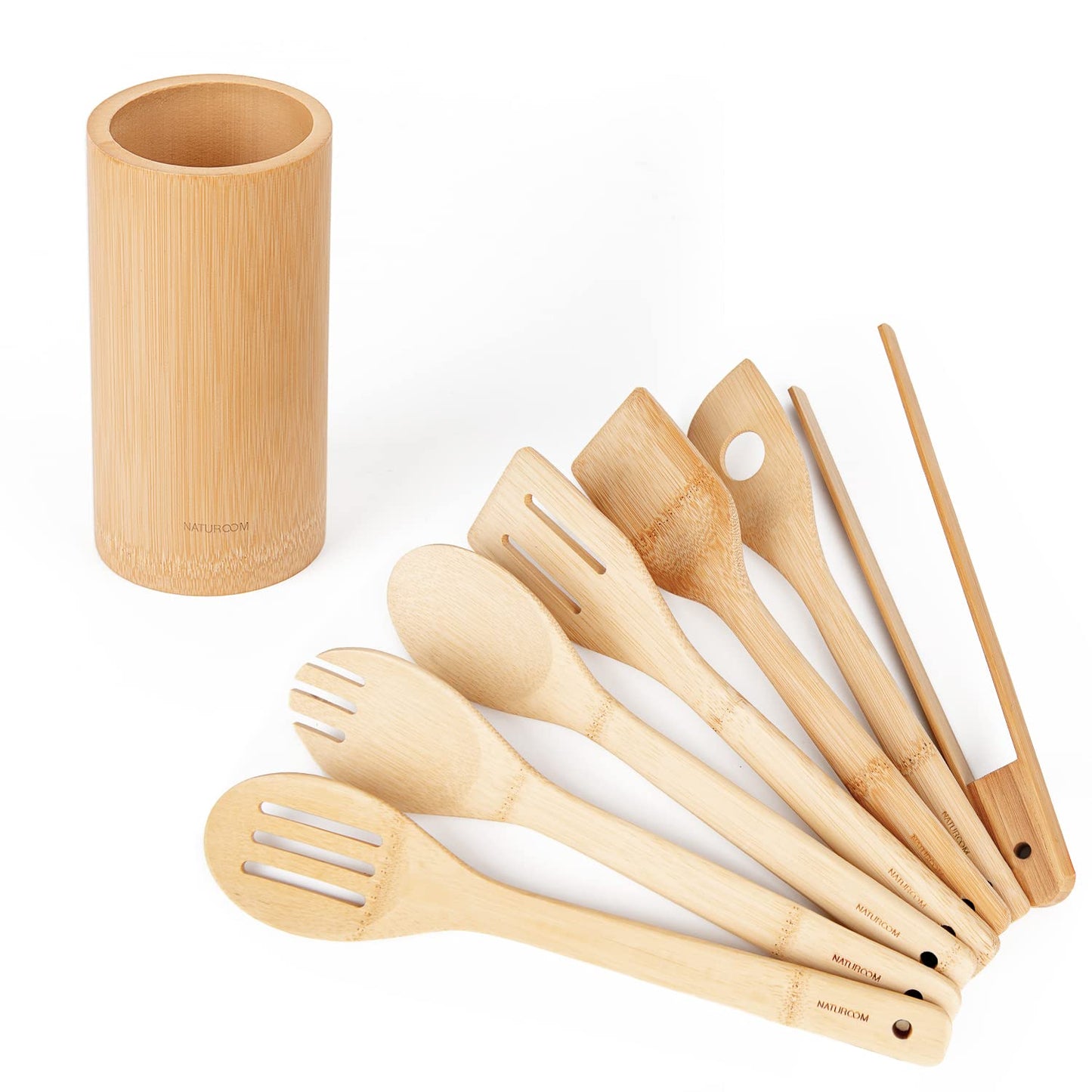 Naturoom Kitchen Utensils Set of 8 PCS, 12Inches Bamboo Wooden Cooking Spoon & Spatula Tools Perfect for Non-Stick Cookware (Bamboo 12inches)