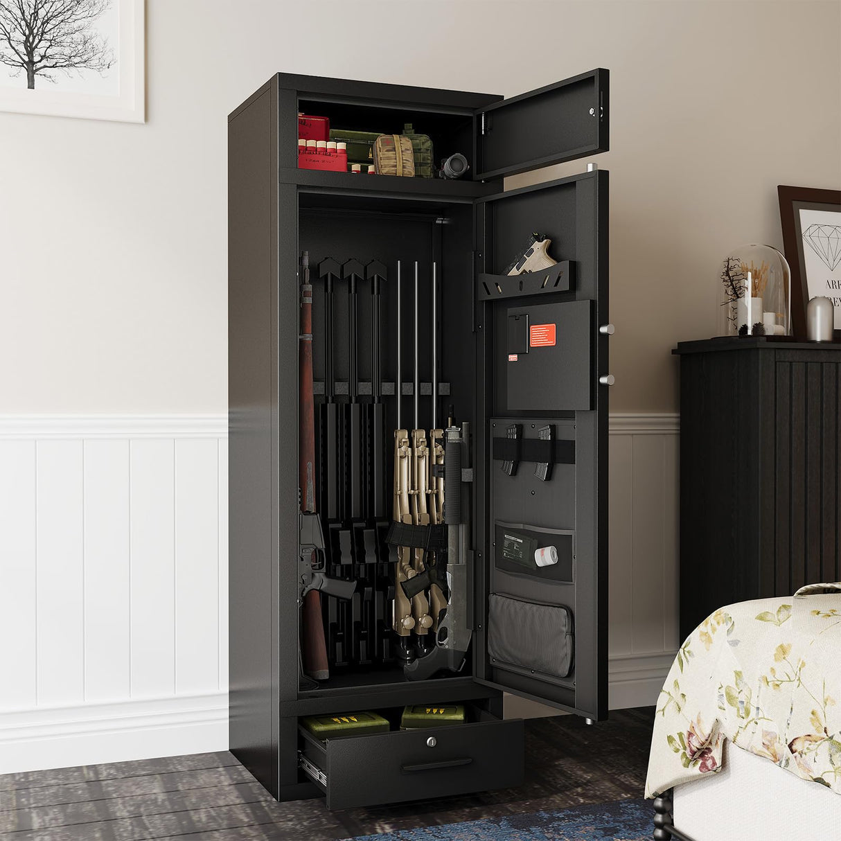 KAER 15-17 Gun Safe Digital Gun Safe for Rifles and Pistols Gun Cabinet Rifle Safe for Home with Adjustable Rifle Racks Gun Safes Multi Layer Design with Separate Lockbox and Drawer KAER