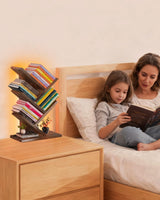 Godferyxin Tree Bookshelf with Liting,Small Bookshelf LED and Desktop Book Shelf for Office, Home or School Mini Bookcase for Wood Displaying Books, CDs, Magazines Wood Shelf Rack Godferyxin