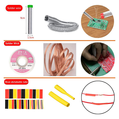 Soldering Iron Kit, 60W 110V Soldering Iron Adjustable Temperature, Desoldering Pump, 5 Solder Tips, Solder Wire, Stand, Solder Wick.