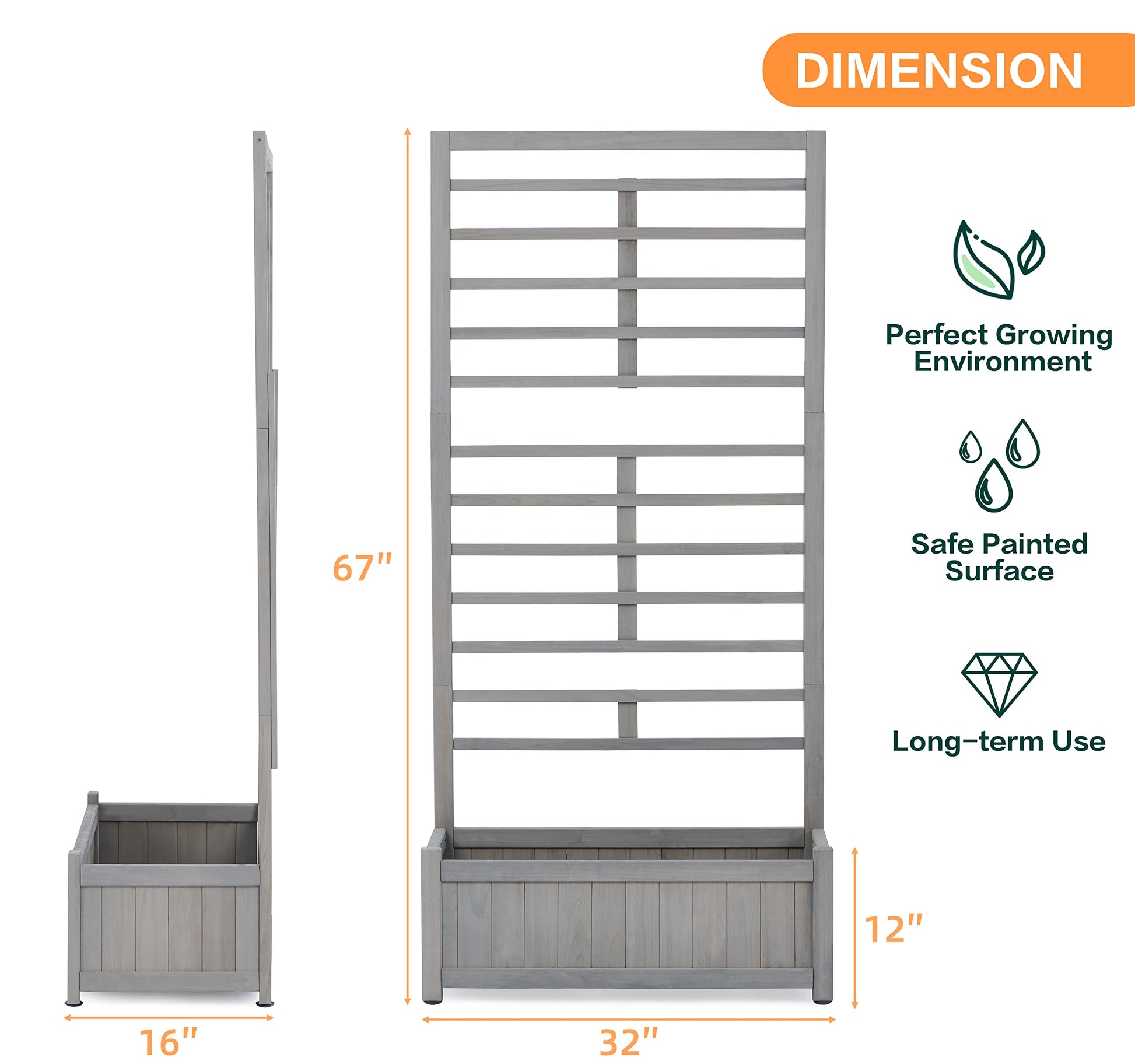 Raised Garden Bed with Trellies, Outdoor Wood Planter Box & Plant Stand with Climbing Racks (32''Lx16''Wx67''H) - WoodArtSupply