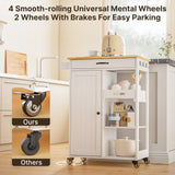 Gizoon Kitchen Island Cart with Removable Tray, 27.6''W Rolling Utility Trolley Cart with Drawer, Cabinet, Towel Rack, Hooks and 3 Open Storage Shelves, Mobile Storage Cart for Dining Room, Bar, White Gizoon