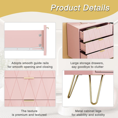 Anbuy Bedroom Sets 3 Pcs Pink Night Stand Sets and Large 6 Drawer Dresser for Bedroom, Two Drawers Nightstand Set of 2 & 6 Drawer Dresser Combo 3pcs (Pink Anbuy