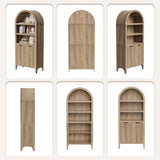 blini 70" Tall Arched Cabinet, Wooden Kitchen Pantry Arched Cabinet with Fluted Doors Versatile Kitchen Hutch Storage Organizer for Dining Room blini