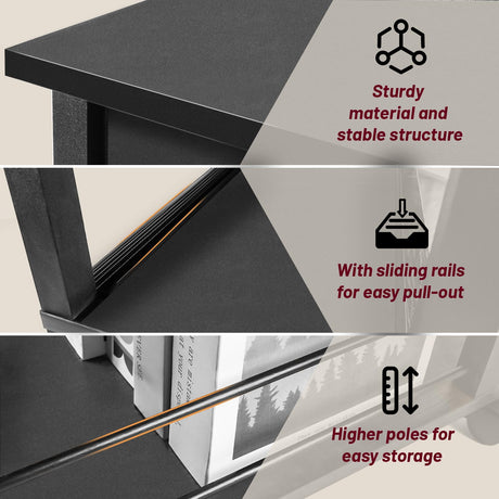 DGSANDGO Side Table with Charging Station and Drawer, Narrow End Table with USB Ports and Outlets for Small Space, Living Room, Bedroom and Office, with 4 Wheels Black DGSANDGO