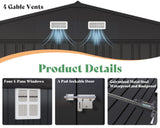 AMERLIFE 13x21x8.4 FT Outdoor Metal Garage Shed, Extra Large Storage Shed with Double Hinged Doors, 4 Windows, Carport for Car, Truck, Bicycle and Lawn Equipment, Dark Gray AMERLIFE