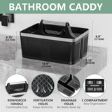 BYUNER Black Shower Caddy Portable: Plastic Bathroom Caddy Organizer with Handle and Holes, Cleaning Caddy, Hard Shower Basket Storage Tote for Toiletry, College Dorm Room Essentials for Men BYUNER