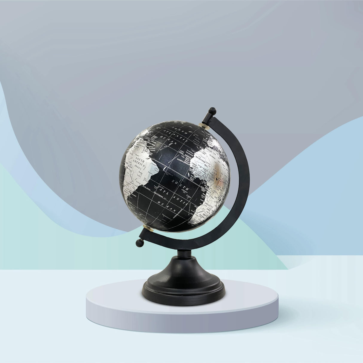 Rely+ 5" World Globe With Sturdy Metal Stand (NOT PLASTIC!) - Desktop Globe For Home Desk Table Office Decor - Book Shelf Decor Globe - 5 Inch - Metallic Black RELY+