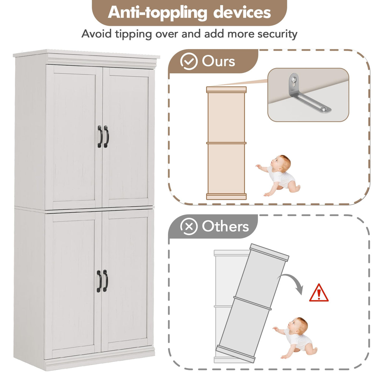 IDEALHOUSE Pantry Cabinet,70" Tall Kitchen Pantry Cabinet with Doors and Adjustable Shelves, Freestanding Cupboard, Tall Storage Cabinet for Bathroom, Dining Room, Living Room (Antique White) IDEALHOUSE