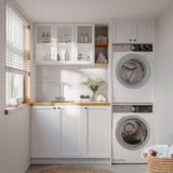 FIMELLO Wall Cabinet, Acrylic Glass Wall Mounted Storage Cabinets， Medicine Cabinet for Kitchen Garage Laundry, White, 3 Door FIMELLO