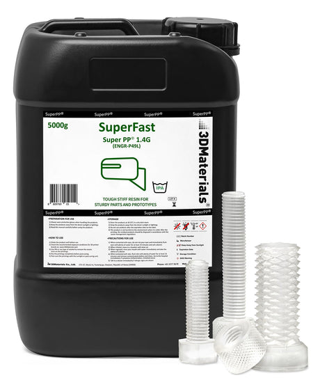 SuperPP Tough 3D Printer Resin Fastest 1.4GPa 50um Print in 1.3 secs, Made in Korea by 3DMaterials (5000g, Clear) 3DMaterials