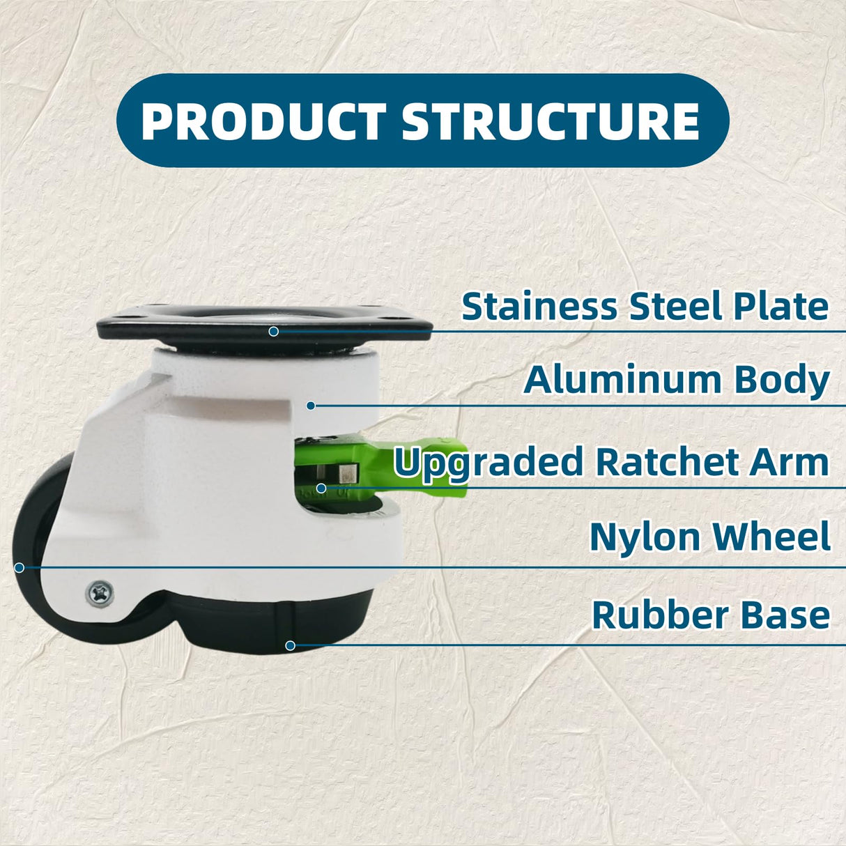4 Pack Leveling Casters with Ratchet Handle, Adjustable Heavy Duty Casters, Retractable and 360 Degree Swivel Castors, Quiet and Floor-Friendly, for Workbench, Equipment, Swivel Castor Wheels (T60) LSWhee