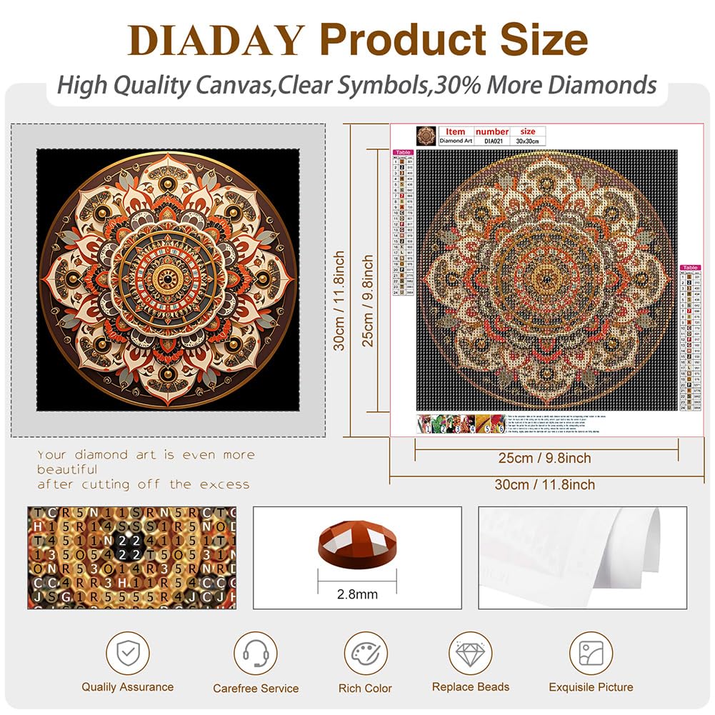 DIADAY 5D Diamond Painting Kit, Mandala Diamond Art Kits for Adults & Beginners, Full Drill Round Gems, DIY Dot Craft, Home Wall Decor Gift, 12x12 Inches DIADAY
