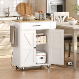 HOOBRO Kitchen Island with Power Outlet, Kitchen Storage Island with Large Worktop, Spice Rack and Drawer, Rolling Kitchen Cart on Wheels, for Kitchen and Dining Room, White and Natural WN88UZD01 HOOBRO