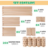 NiToy Wooden Building Blocks 60PCS Montessori STEM Toy for Kids 6+, Natural Wood Splicing Joints and Sticks Educational Sensory Tinker Creative 3D Playset Stacking Game NiToy