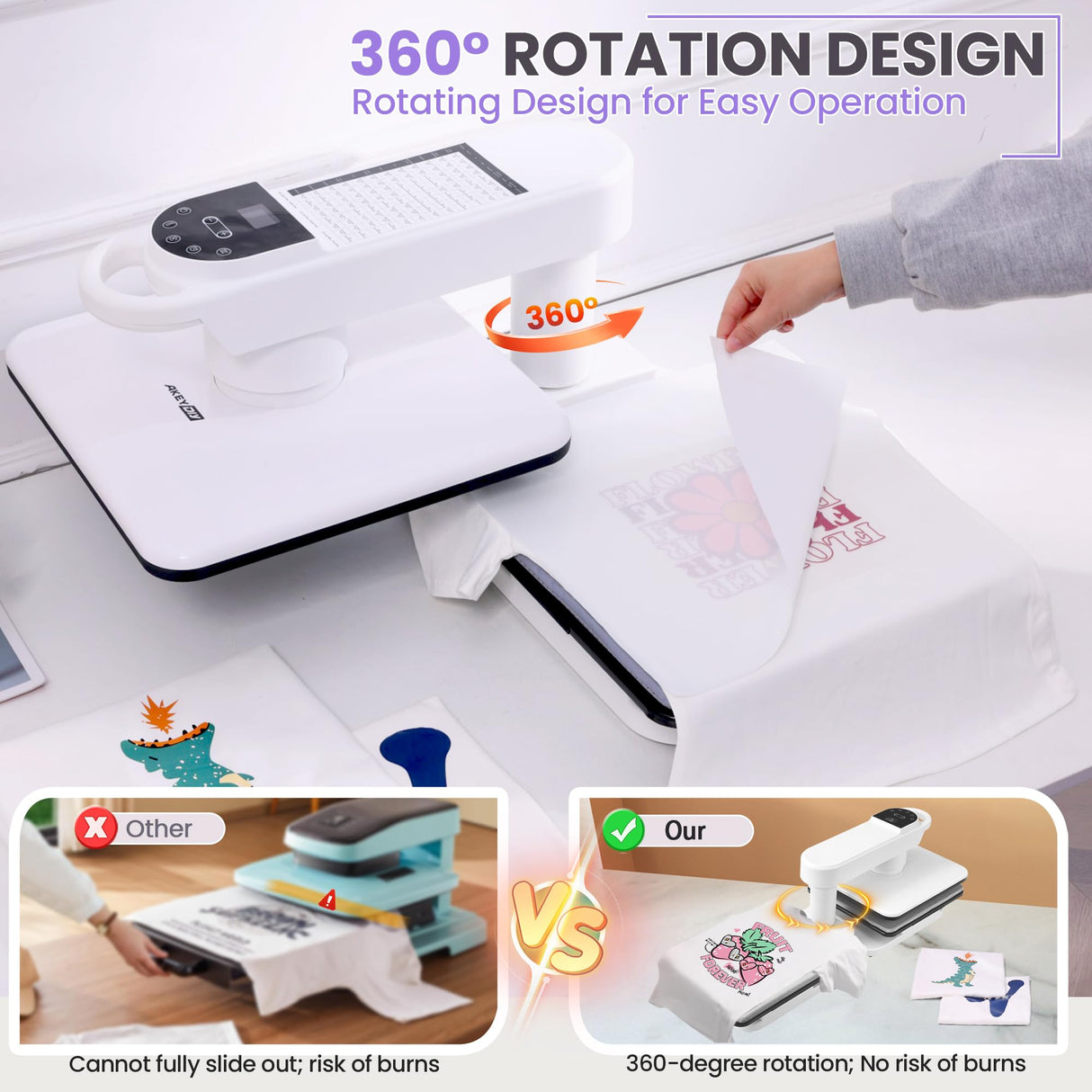 Whubefy 360° Swivel Auto Heat Press 15x15 - Professional Automatic Shirt Press Machine with Auto Release & 7-Level Auto Pressure - Swing Away Large Pro Heat Press Machine for T Shirts Hoodie HTV Vinyl Whubefy