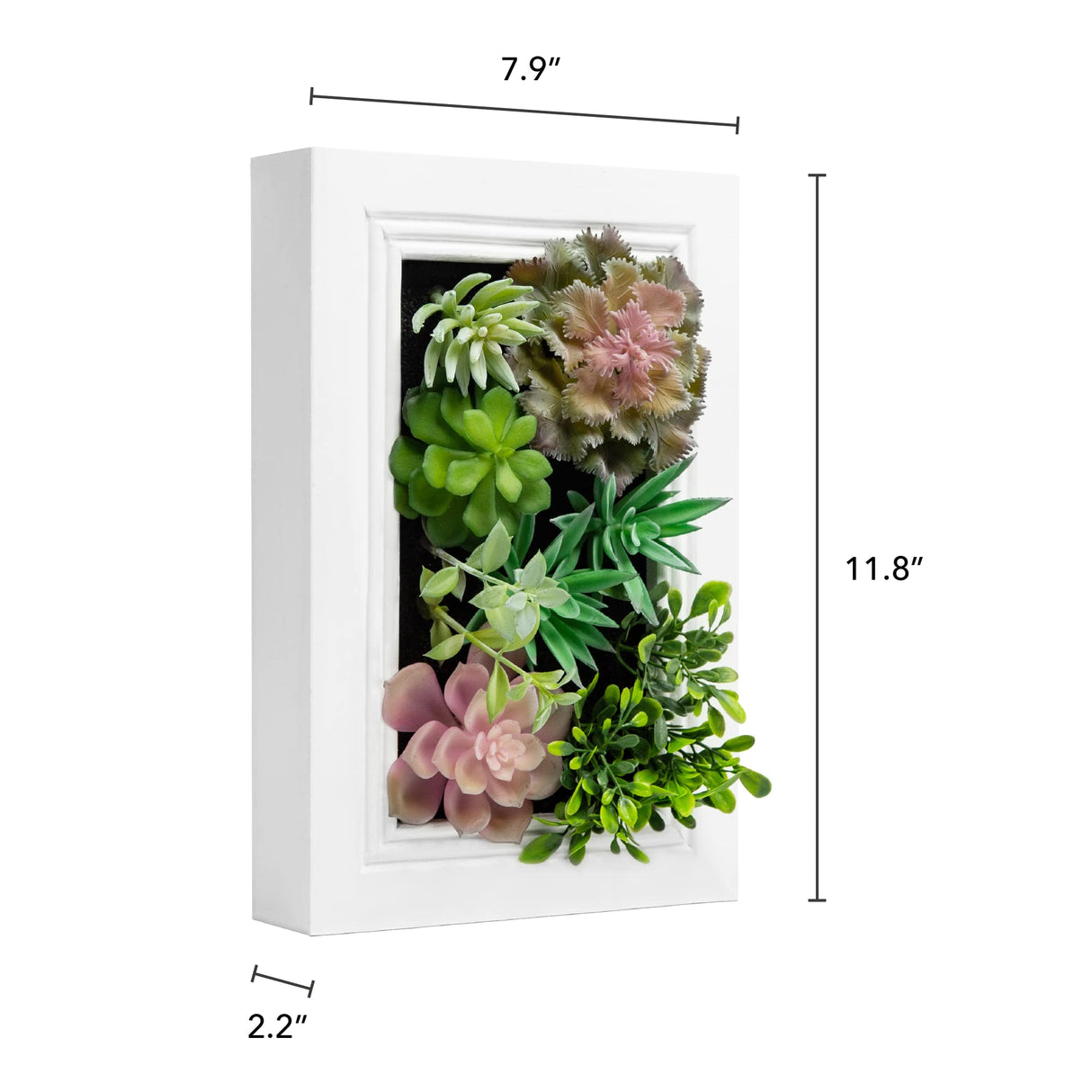 Nattol 3D Artificial Succulent Wall Art, Wood Frame with Realistic Faux Plant, Wall Hanging Botanical Decoration, Home Decor Idea for Vertical Garden and Fake Plants, White Nattol