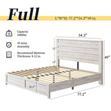 LUXOAK Farmhouse Full Bed Frame with 49" Tall Headboard, Wooden Platform Bed with Hidden Metal Bed Frame, No Box Spring Needed/Noise Free, Distressed White LUXOAK