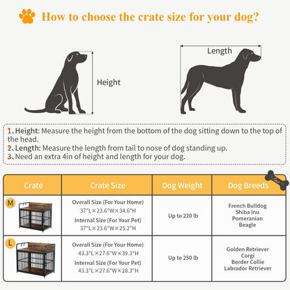 Amopatio 43 Inch Dog Crates Furniture for Large Dogs, Heavy Duty Dog Kennel, Wood Dog Crate Table for Indoor Use, (43.3" W×27.6" D×28.3" H) Brown - WoodArtSupply