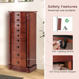 Giantex Large Jewelry Armoire Cabinet with 8 Drawers & 2 Swing Doors 16 Hooks Top Mirror Boxes, Standing Cambered Front Storage Chest Stand, Large Standing Jewelry Armoire, Dark Walnut Giantex