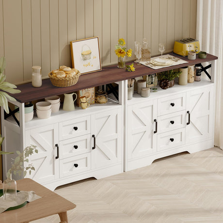 YGEOMER Buffet Cabinet Sideboard Farmhouse Coffee Bar with 3 Drawers and 2 Doors, Wood Kitchen Table Wine Bar Storage Cabinet for Dining Room YGEOMER