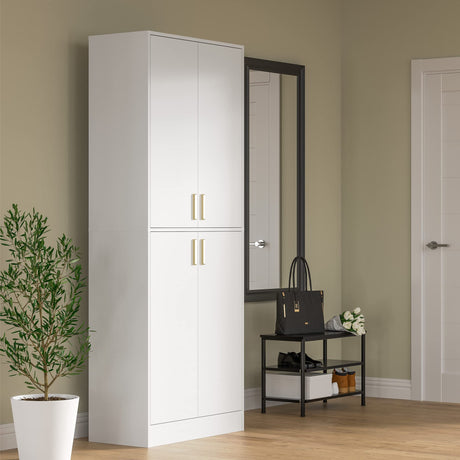 Cozy Castle 71" Tall Kitchen Pantry, Freestanding Pantry Cabinet with Adjustable Shelves and Doors for Kitchen, Dining Room, White Cozy Castle