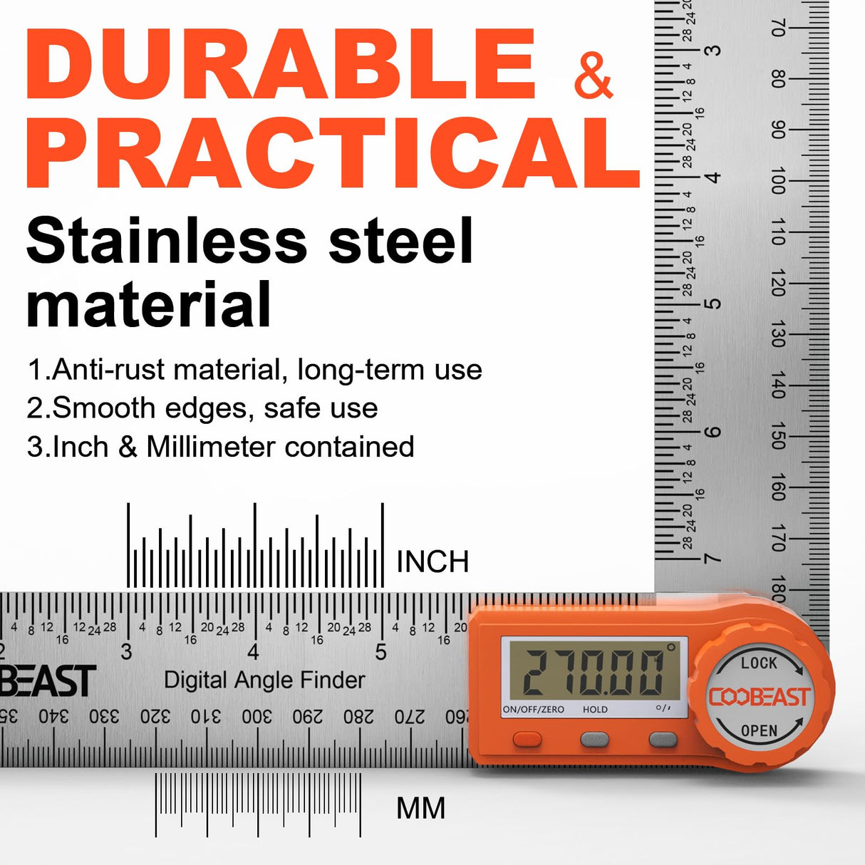 Coobeast Digital Angle Finder Ruler, Digital Angle Finder with 7 Inch/200 mm, Stainless Steel Digital Protractor for Woodworking, Construction, Architects & DIY Portable Digital Goniometer with Case coobeast