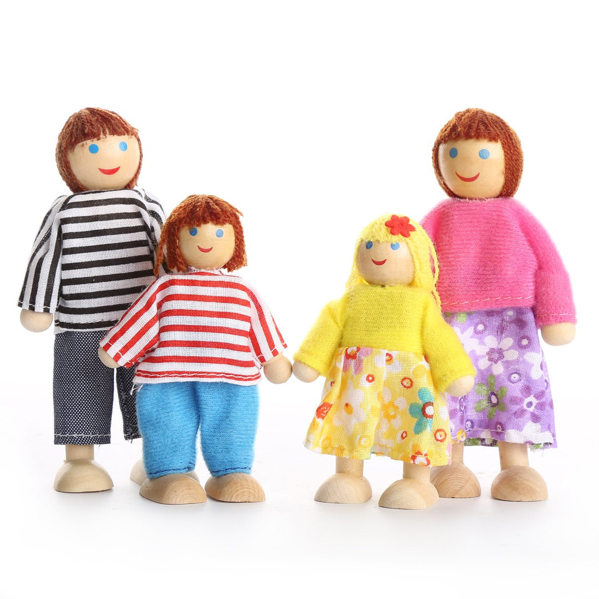 PUCKWAY Lovely Happy Family Dolls Playset Wooden Figures Set of 7 People with Dog for Kids Children Toddlers Dollhouse Pretend Gift PUCKWAY