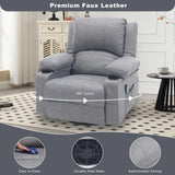 Massage Swivel Rocker Recliner with Lumbar Heat, Overstuffed PU Leather Recliners for Living Room, Modern Single Rocking Chair for Adults, Manual Rocker Recliner with Cup Holders for Bedroom, Grey Comermax