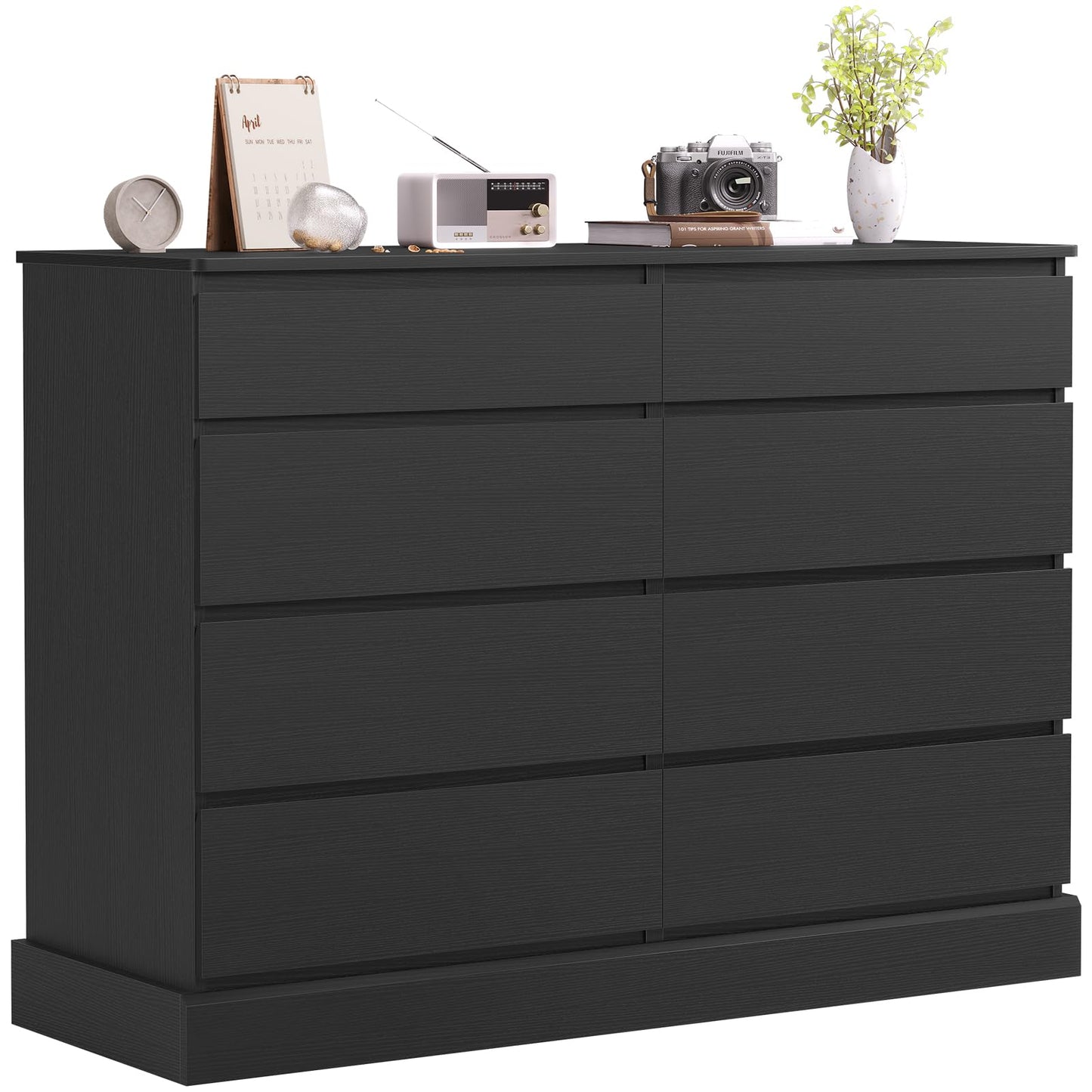 Hasuit Black Dresser for Bedroom, Long Dresser with 8 Drawers, 51.5''W Wooden Dresser Chest of 8 Drawers, Large Capacity Clothing Storage Cabinet, Wide Dresser for Bedroom Living Room Entrywa - WoodArtSupply