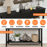 LAZZO Painted Wood Console Table Narrow Long Sofa Table Modern Behind Couch Table Fluted Entryway Table with 3 Drawers and Open Storage Shelf for Living Room, Foyer and Hallway Black (Black, 1 Tier) LAZZO