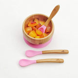 Avanchy Bamboo & Silicone Infant Training Spoons, BPA Free - Soft Tip, Easy on Gums, First Stage Feeding Utensils for Baby-Led Weaning, Self-Feeding, Orange Avanchy