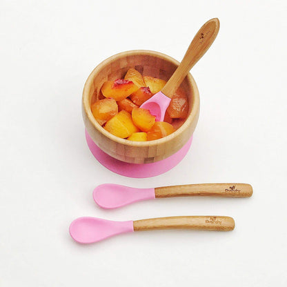 Avanchy Bamboo & Silicone Infant Training Spoons, BPA Free - Soft Tip, Easy on Gums, First Stage Feeding Utensils for Baby-Led Weaning, Self-Feeding, Orange