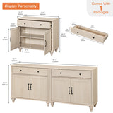 WAMPAT Buffet Cabinet with 4 Doors and 2 Drawers, Large Coffee Bar Table Wood Kitchen Storage Cabinets with Storage Cabinets, Modern Farmhouse Sideboard Credenza for Dining Room, Beige, 68 inch WAMPAT