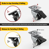 2 inch Swivel Caster Wheels Set of 4 - Heavy Duty Casters for Furniture - No Noise TPR Wheels - with Screws - Total Capacity 880 lbs (2 with Brakes) HOLKIE
