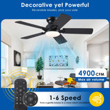 CHESUR 48In Ceiling Fans with Lights Flush Mount - Black Low Profile Ceiling Fan with 5 Dual-Sided Blades, Reversible and 6 Speeds, Indoor/Outdoor Ceiling Fan for Modern Living Room, Bedroom, Patios CHESUR