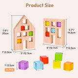 Woodtoe Wooden Building Blocks Set for Kids, 24 PCS Rainbow Gem Cubes Stacking Blocks - 2 Wood House, Montessori Stacking Toy for Toddlers, Educational STEM Birthday Toy for Boys Girls 3-6 Woodtoe