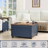 Joaxswe Farmhouse Coffee Table with Hidden Storage, 59 Gallon Square Center Table for Living Room, Rustic Wood Cocktail Tables with Flip-Top Lids, Farm House Tables with Wooden Gourd Feet, Navy Blue Joaxswe
